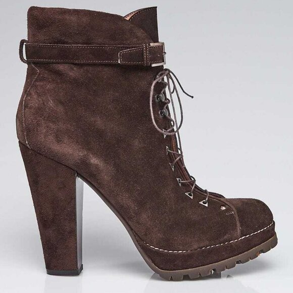 Alaïa Brown Suede Lace-Up High Heeled Ankle Boots Size 10/40.5 - Picture 3 of 5